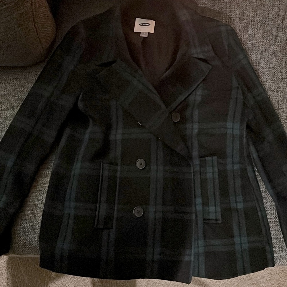 Green and black plaid pea coat !